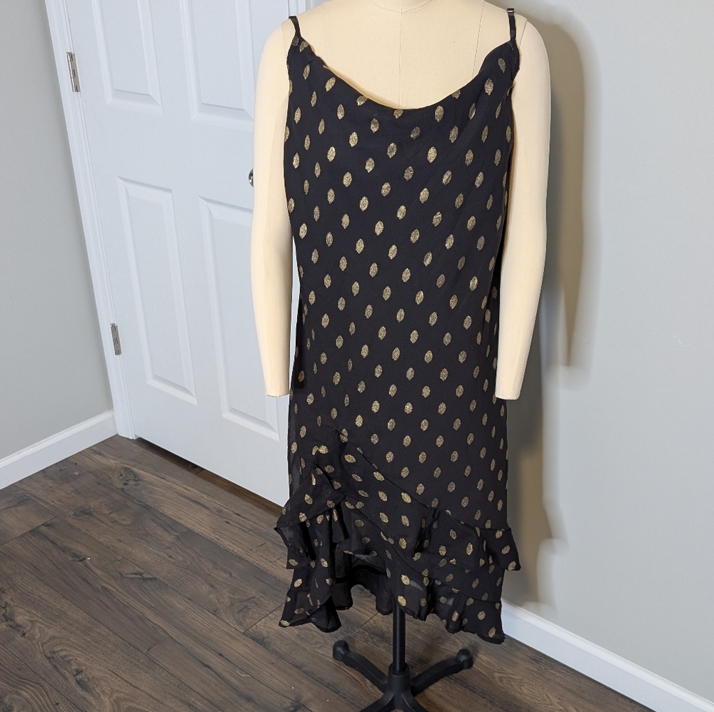 HER Destiny Black and Gold Polka Dot Midi Dress SIZE XL